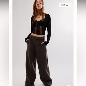 Free People Black Lace Detail Blouse